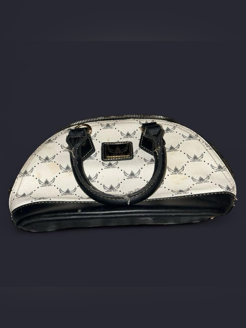 Monochrome Dome Satchel Handbag in Black and White